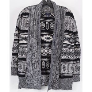 Gap Knit Cotton Black Grey Aztec Print Cardigan Sweater Jacket XS